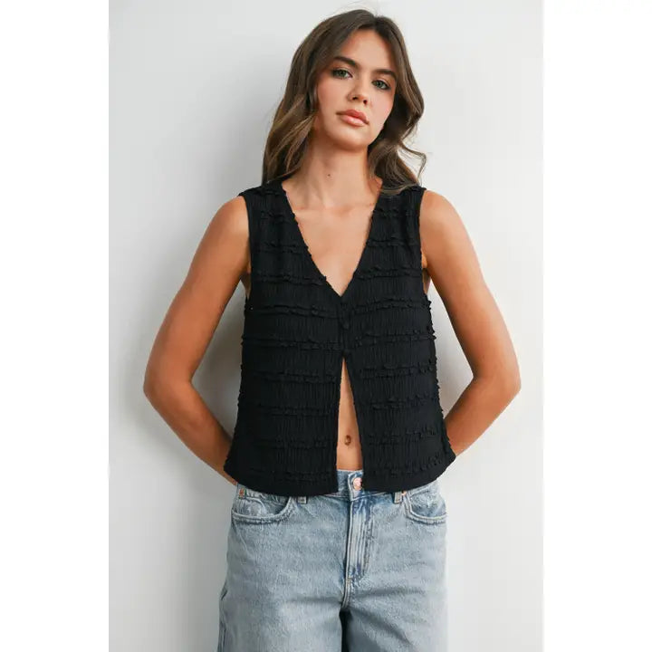 Textured Sleeveless Button-Front Vest Top