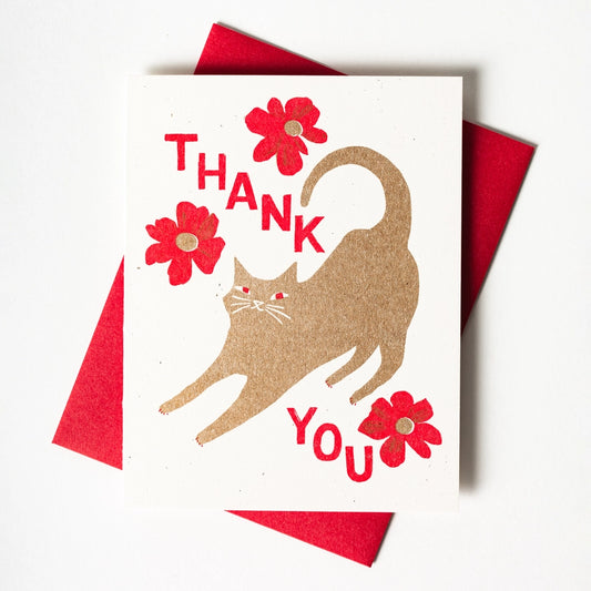 Thank You Cat with Blossoms Greeting Card