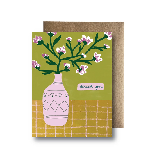 Thank You Pink Flowers in Vase Greeting Card