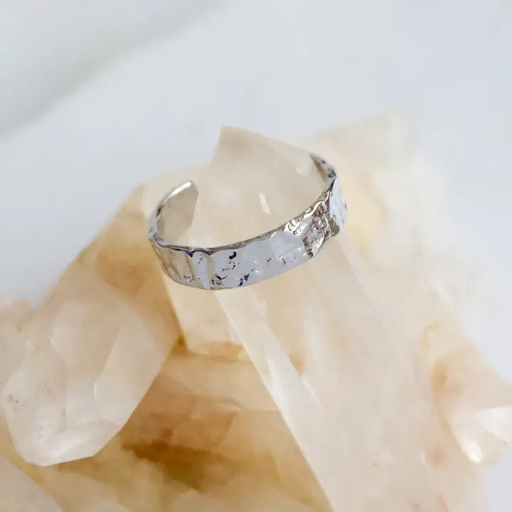 Thin Hammered Cuff Adjustable Ring