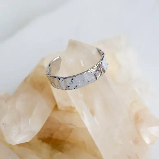 Thin Hammered Cuff Adjustable Ring