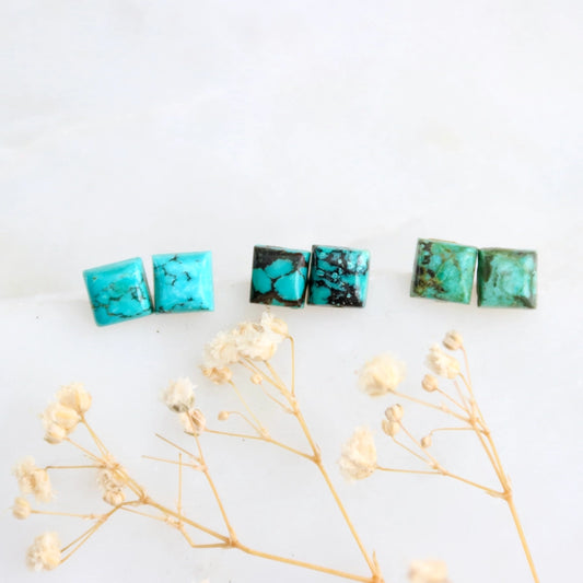 Tibetan Turquoise Square Stud Earrings