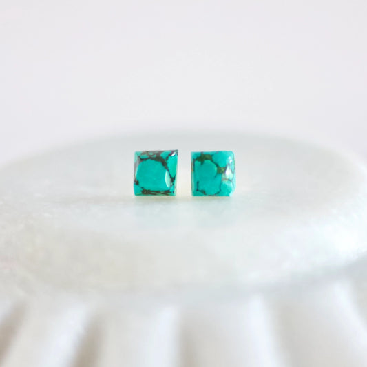 Tibetan Turquoise Square Stud Earrings