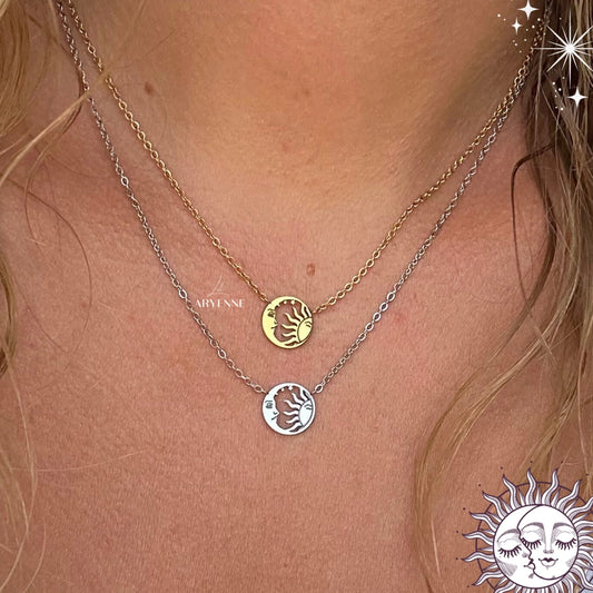 Tiny Sun & Moon Necklace - silver