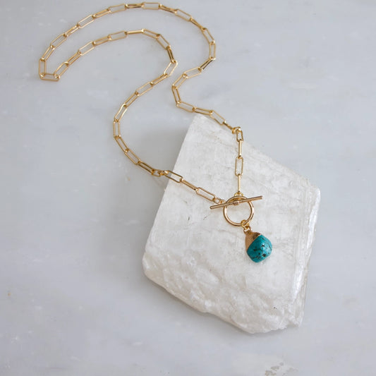 Turquoise Nugget Paperclip Toggle Necklace