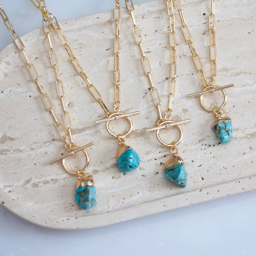 Turquoise Nugget Paperclip Toggle Necklace