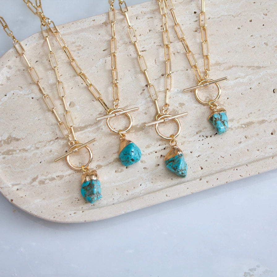 Turquoise Nugget Paperclip Toggle Necklace