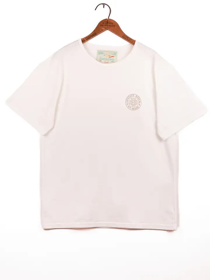 The 50/50 Upcycled Cotton Shirt -   Us Collegiate Logo White