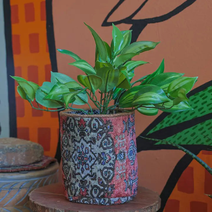 Vintage Rug Pattern Storage and Plant Basket