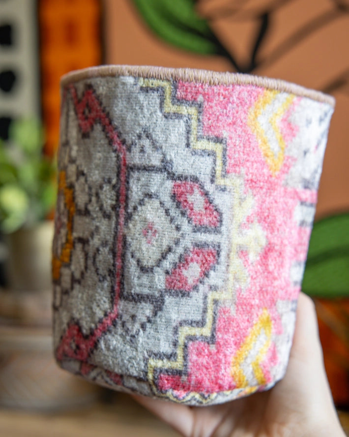 Vintage Rug Pattern Storage and Plant Basket