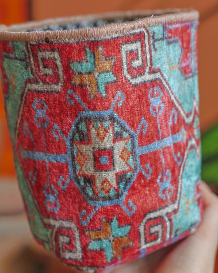 Vintage Rug Pattern Storage and Plant Basket