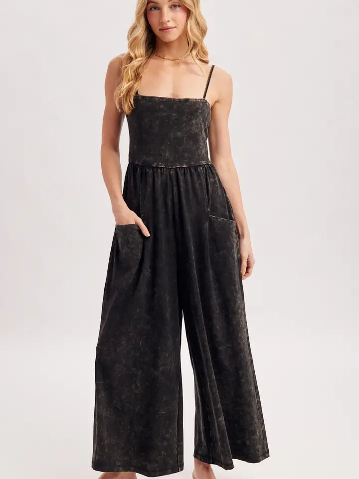 Washed Sleeveless Wide Leg Jumpsuit