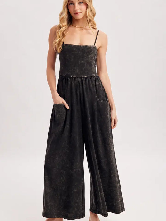 Washed Sleeveless Wide Leg Jumpsuit