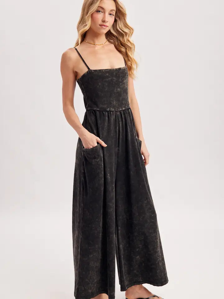 Washed Sleeveless Wide Leg Jumpsuit
