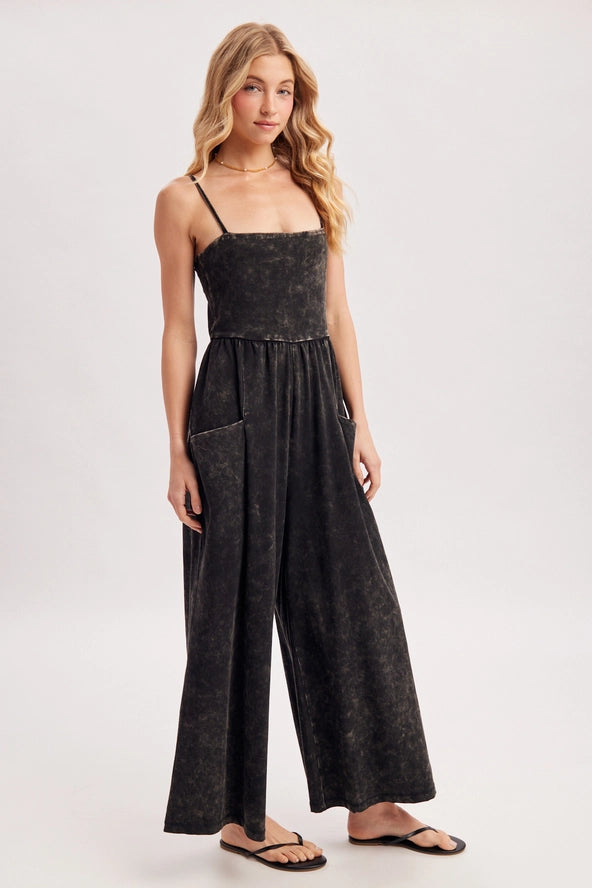 Washed Sleeveless Wide Leg Jumpsuit