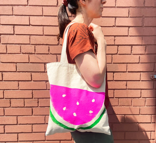 Watermelon Hand Printed Canvas Tote Bag