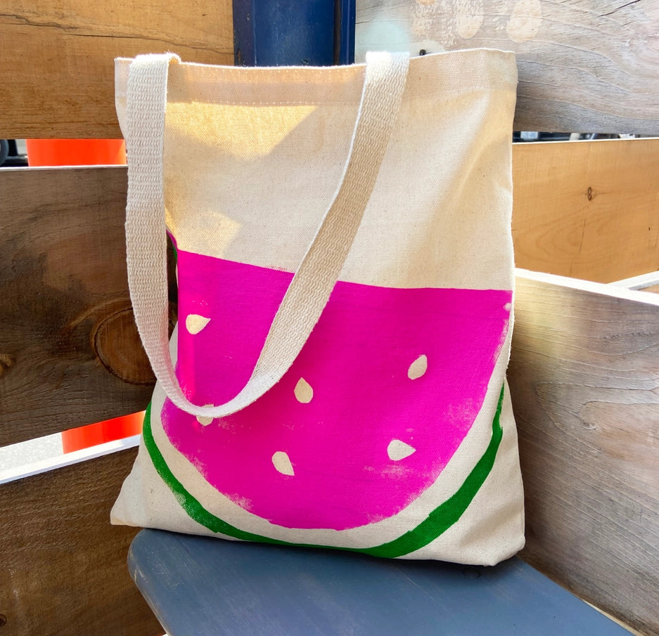 Watermelon Hand Printed Canvas Tote Bag