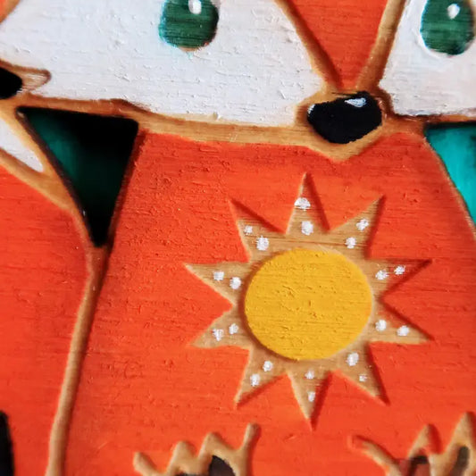 Western Celestial Fox Wood Hand Painted Ornament