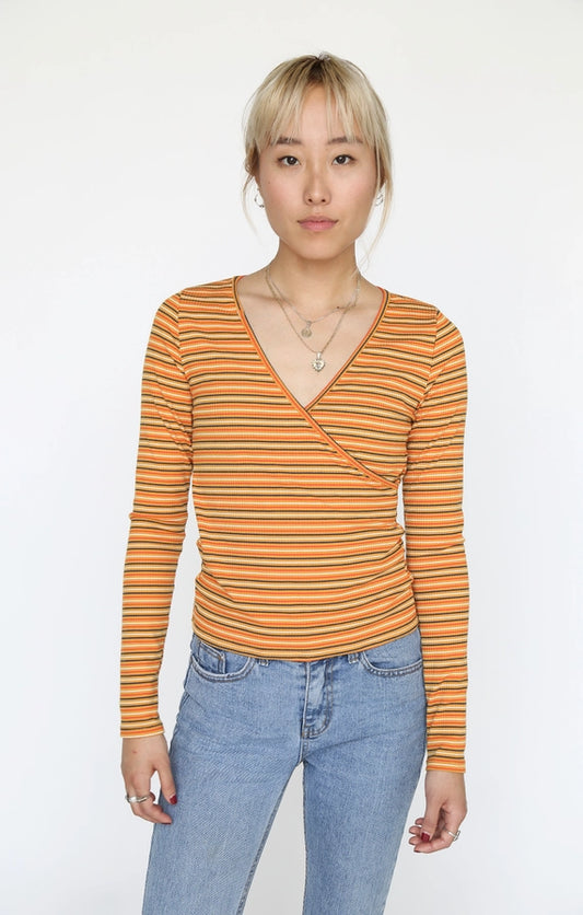 Wrap Font Rib Stripe Long Sleeve