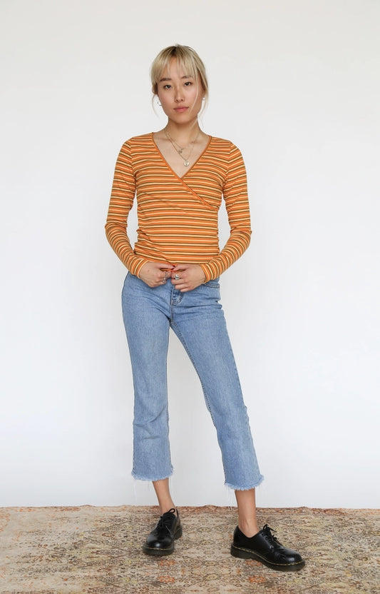 Wrap Font Rib Stripe Long Sleeve