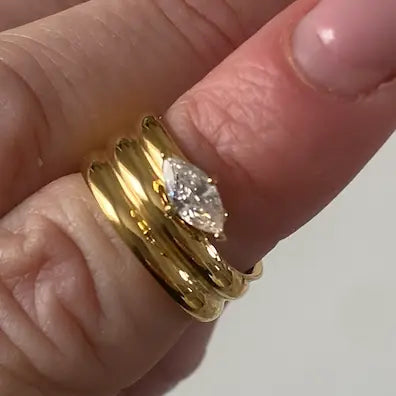 Wrapped Marquee Diamond Stainless Steel Coil Ring 14K
