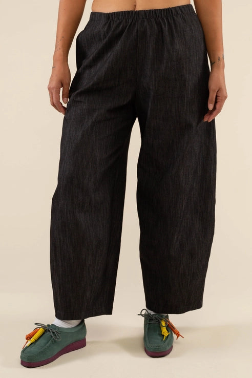 High Rise Black Denim Lantern Pant