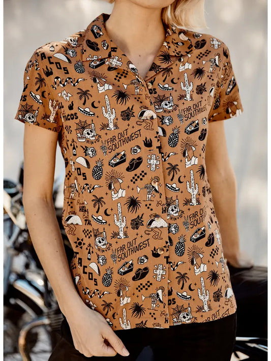 Raise Hell Eat Tacos Women's Button Up