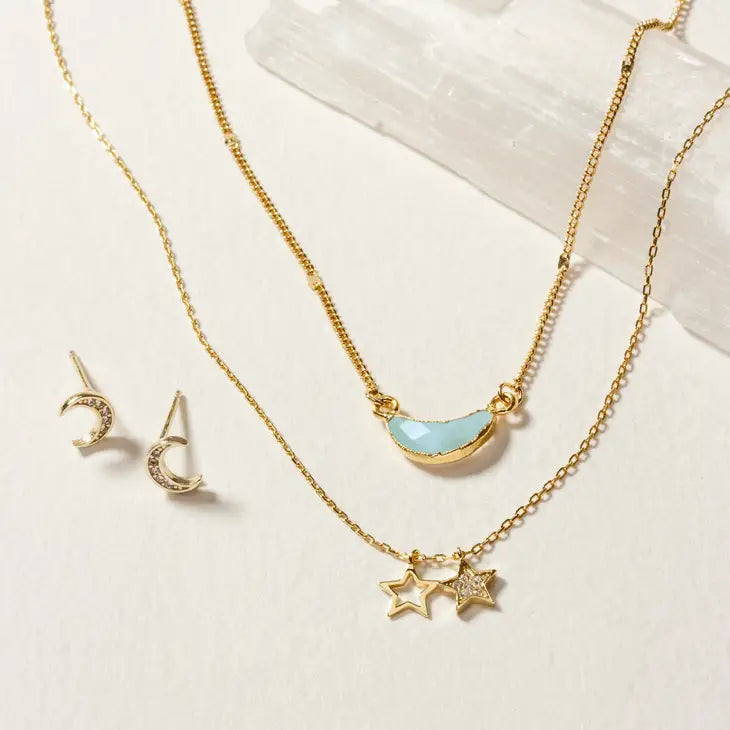 Moon and Stars Aquamarine Necklace Set