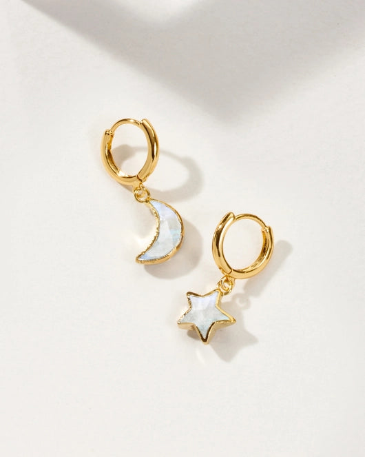 Sky Gazing Huggie Hoop Earrings - Moonstone