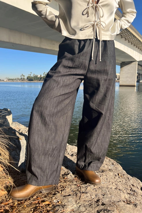 High Rise Black Denim Lantern Pant