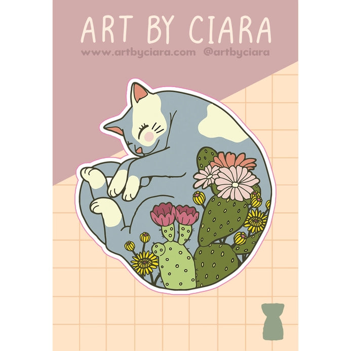 Sleepy Cat Succulents Sticker