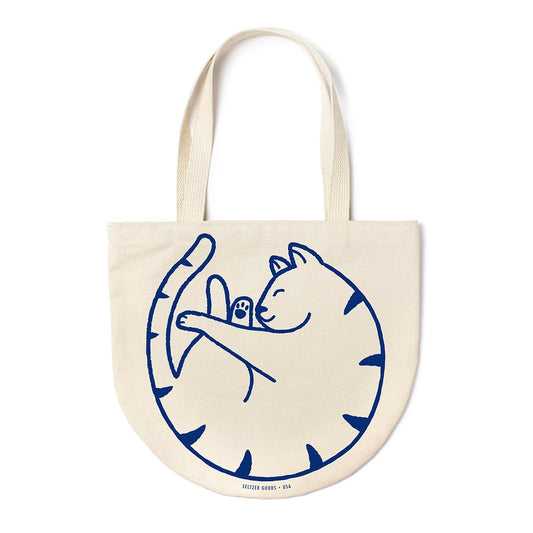 Curled Cat Round Tote Bag