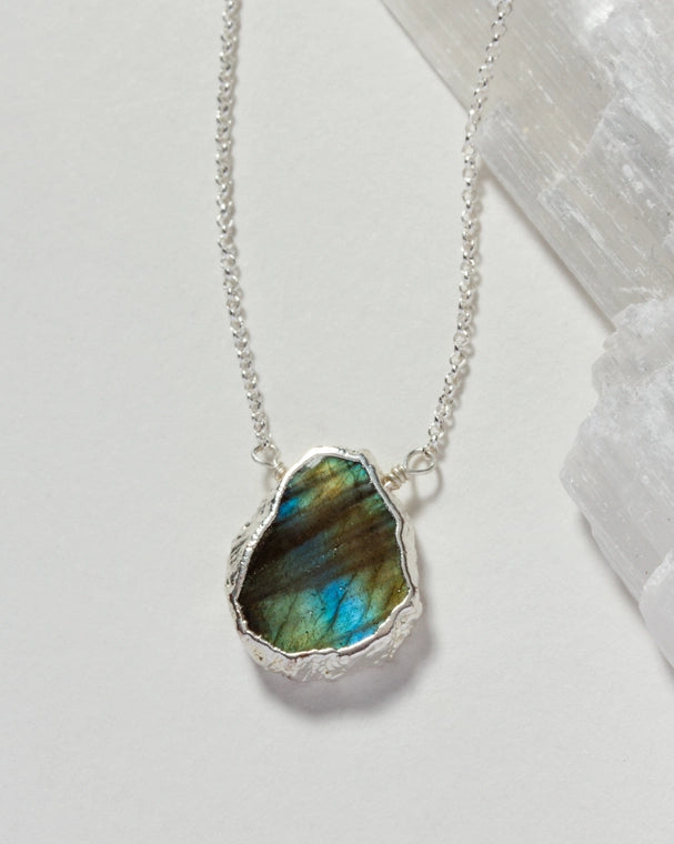 Earth, Wind and Fire Stone Necklace Silver Labradorite Necklace