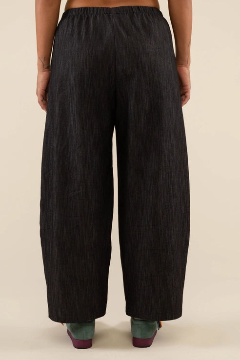 High Rise Black Denim Lantern Pant