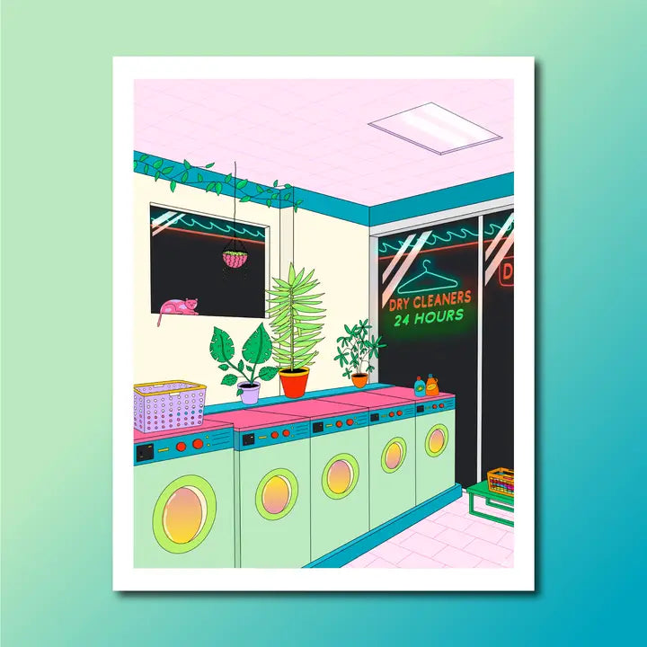 3AM Laundromat Art Print by Bunky Boutique