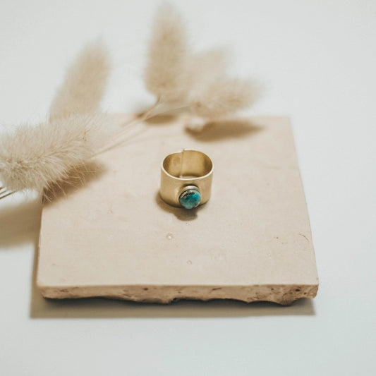 Nile Adjustable Turquoise Brass Ring