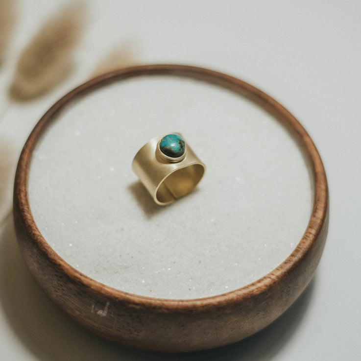 Nile Adjustable Turquoise Brass Ring