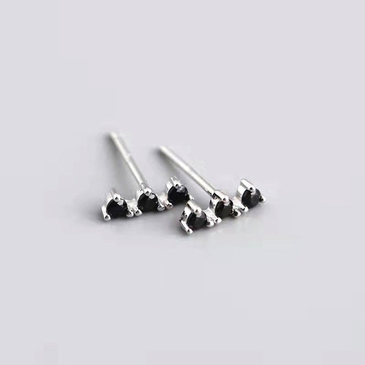 Onyx Crystal 3 Stone Mini Stud