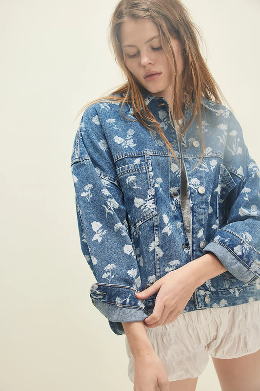 We The Free Opal Swing Floral-Printed Denim Jacket