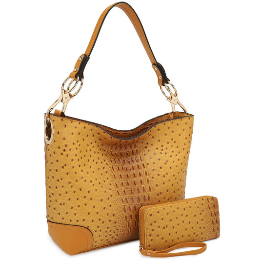 Ostrich Croc 2-in-1 Bucket Bag