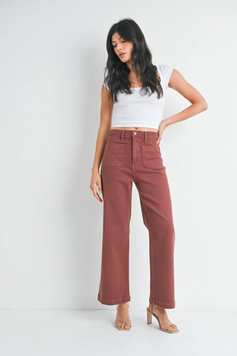 Patch Pocket Wide Leg Bronze Jeans