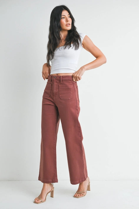 Patch Pocket Wide Leg Bronze Jeans