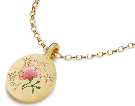 Poppy Painted Enamel Talisman Necklace