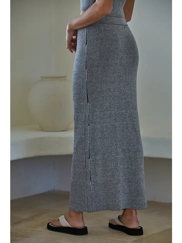 Ribbed Waist Midi Skirt