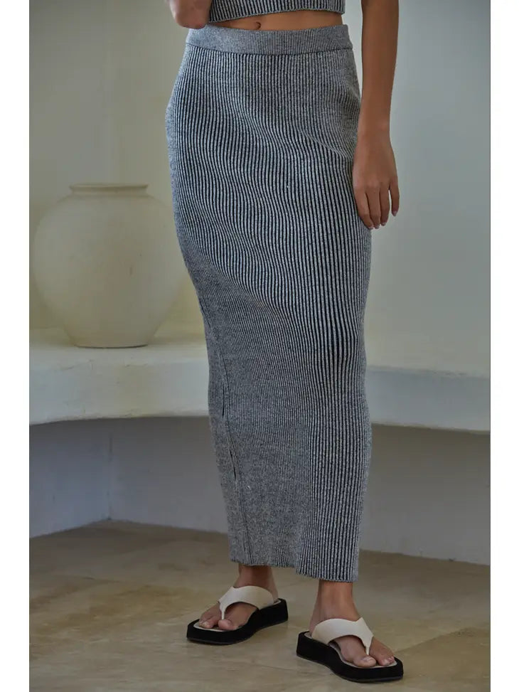 Ribbed Waist Midi Skirt