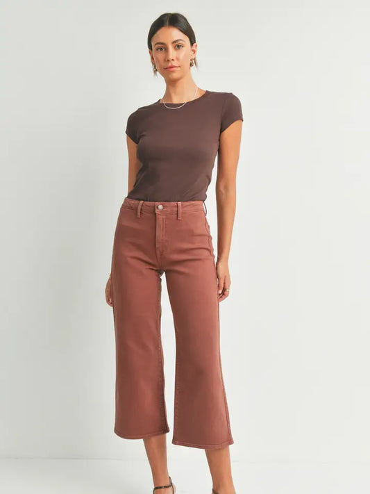 Patch Pocket Wide Leg Walnut Jeans