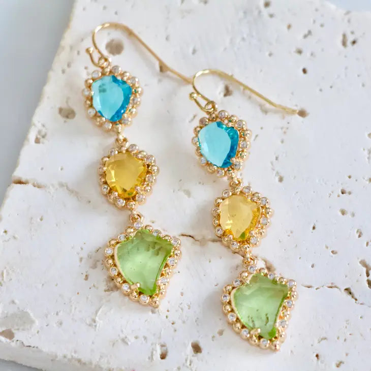 Crystal Earrings - Turquoise, Yellow, and Green