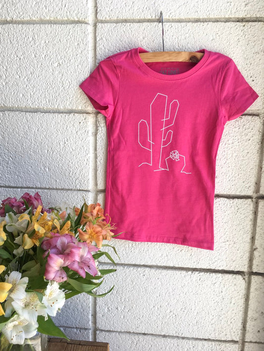 Geometric Cactus Girls' Tee- Bright Pink