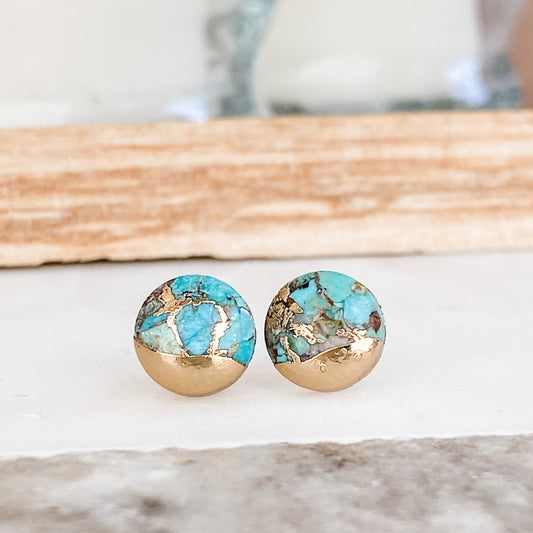 Round Copper Turquoise Lace Earrings