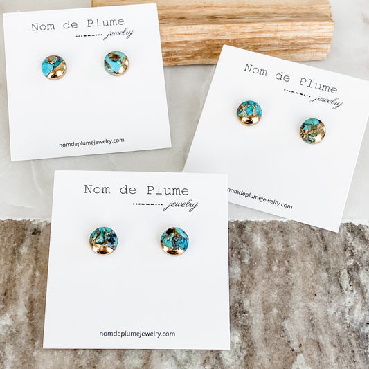 Round Copper Turquoise Lace Earrings